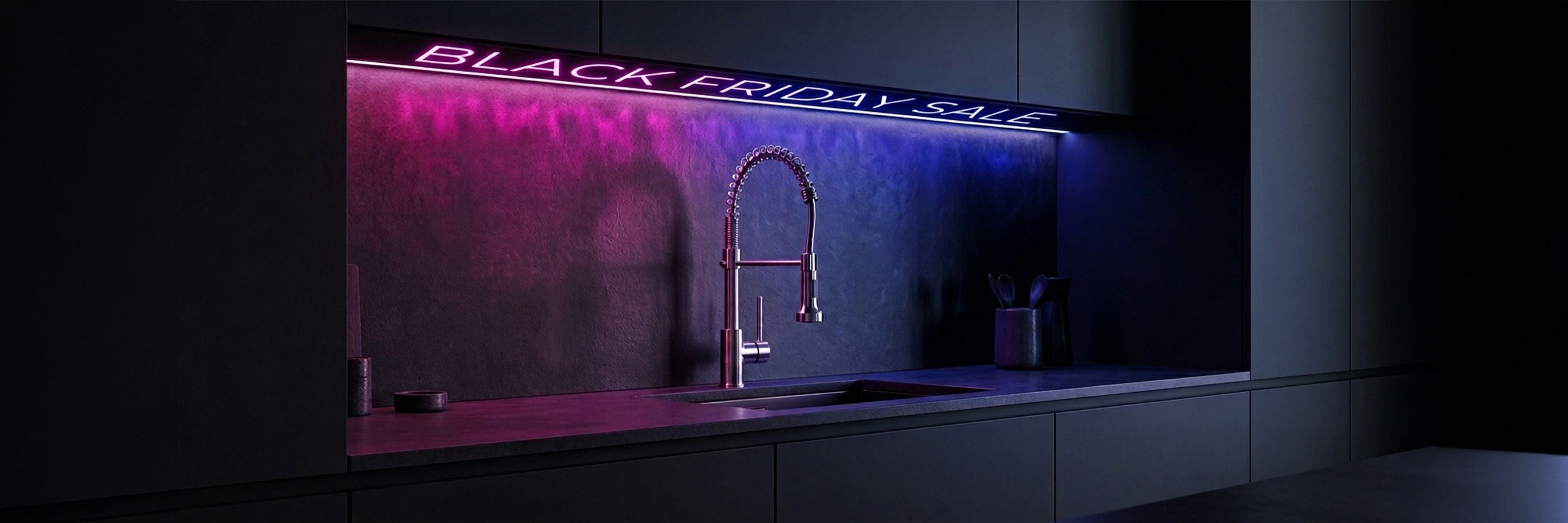 Spiro brushed nickel single-hole kitchen faucet featuring a high-arch pull-down spring spout, showcased as a luxury hardware deal on the Signature Faucets Black Friday sale page.