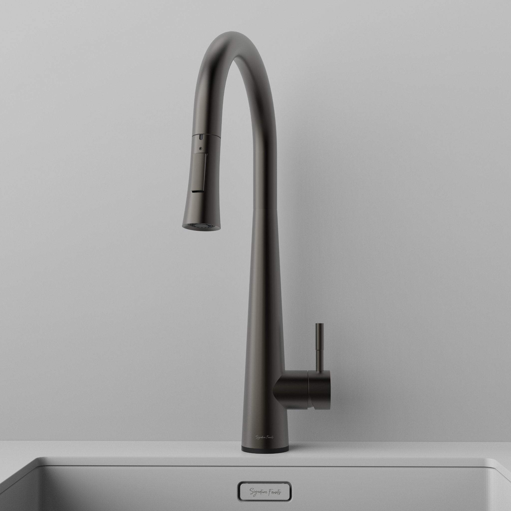 Gunmetal gray touch kitchen faucet front view with lever handle and touch sensor base #color_gunmetal gray