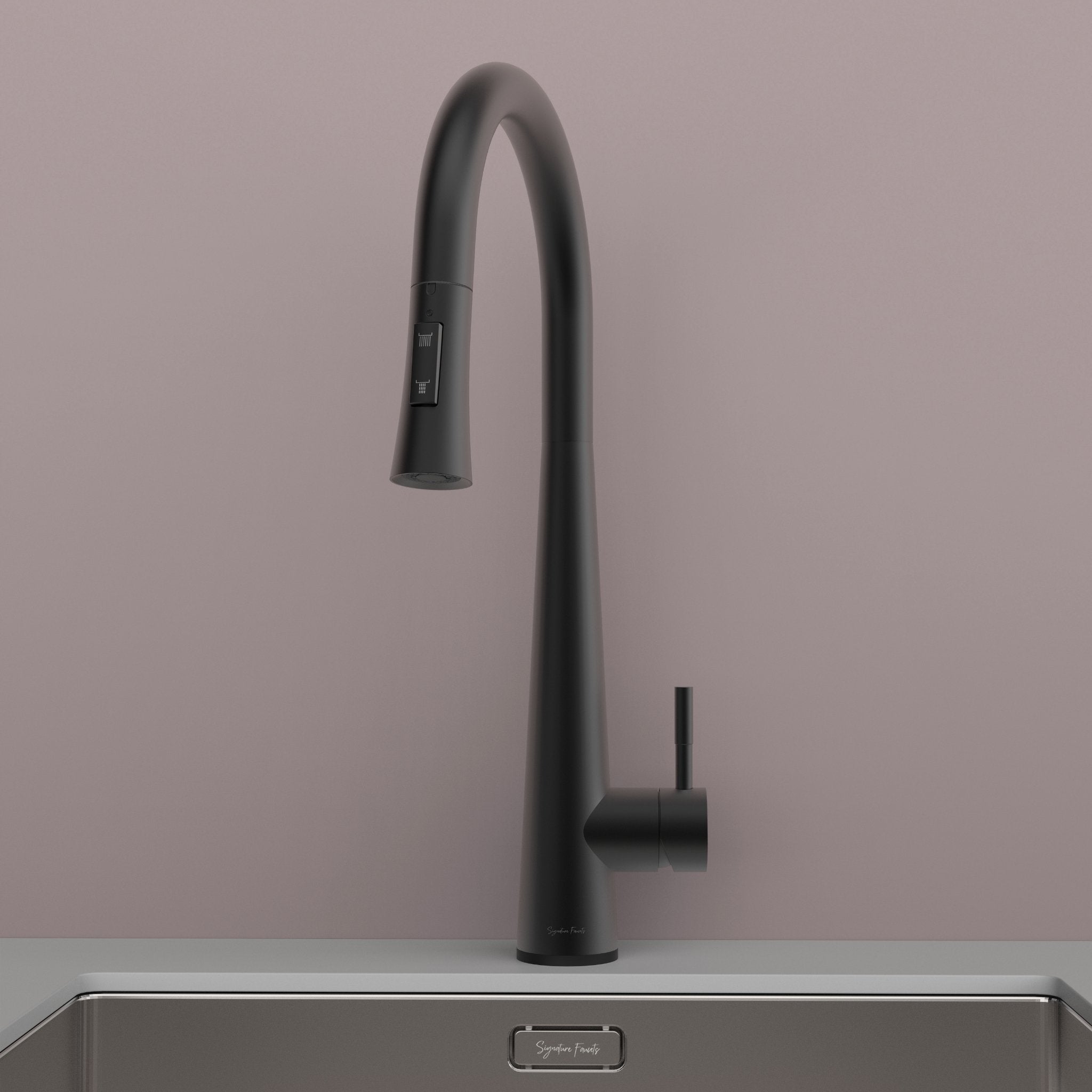 Matte black touch kitchen faucet front view with lever handle and touch sensor base #color_matte black