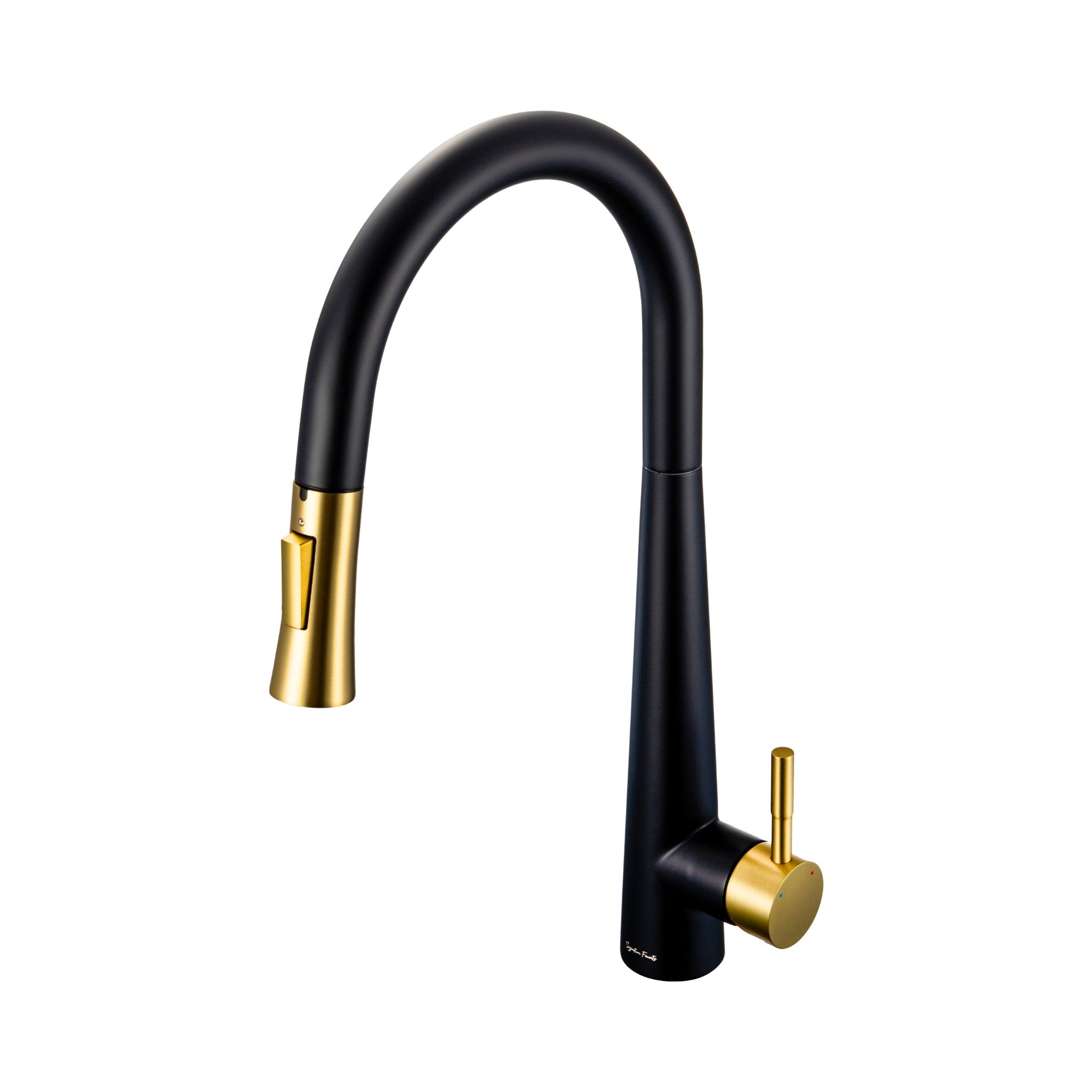 Matte black and brushed gold touch kitchen faucet with pull-down sprayer on white background #color_matte black and brushed gold