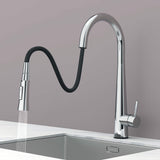 Arcus Touch Kitchen Faucet with flexible pull-down sprayer extended over sink, featuring chrome finish and ergonomic design by Signature Faucets. #color_chrome