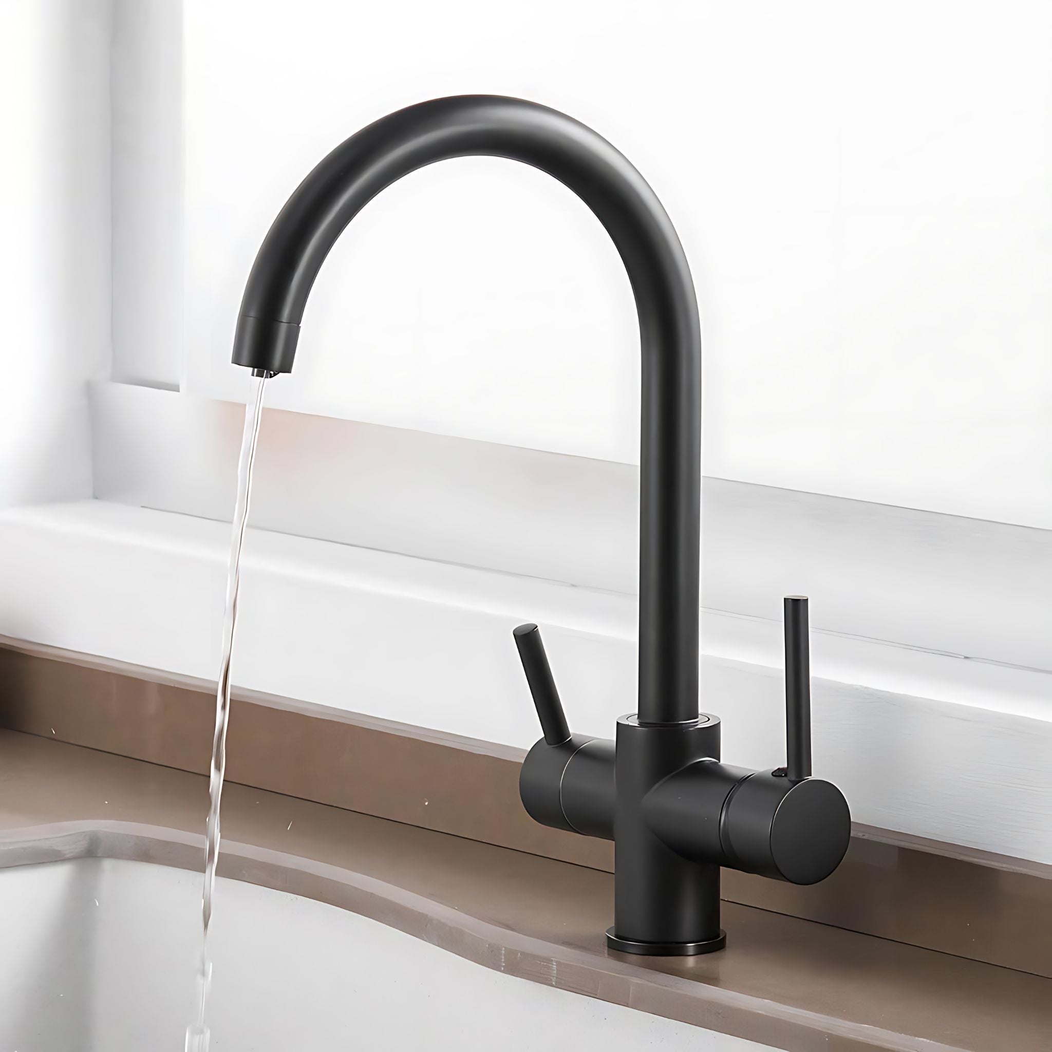 André Three Way Drinking Tap Dual Handle Kitchen Faucet