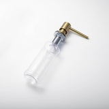 Assembled Berg Built-In Kitchen Soap Dispenser in Brushed Gold finish with clear 14oz bottle.