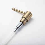 Detail view of the Berg Kitchen Soap Dispenser pump mechanism and connection to the bottle straw in Brushed Gold finish.
