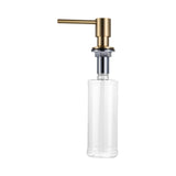 Side view of the Berg Kitchen Sink Soap Dispenser in Brushed Gold, showing the pump and full 14oz bottle.