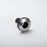 Metallic screw with textured head on white background