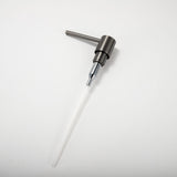 Detail view of the Berg Kitchen Soap Dispenser pump mechanism and connection to the bottle straw in Gunmetal Gray finish.