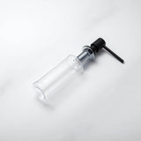 A stainless steel kitchen sink soap dispenser with a clear container and a matte black finish