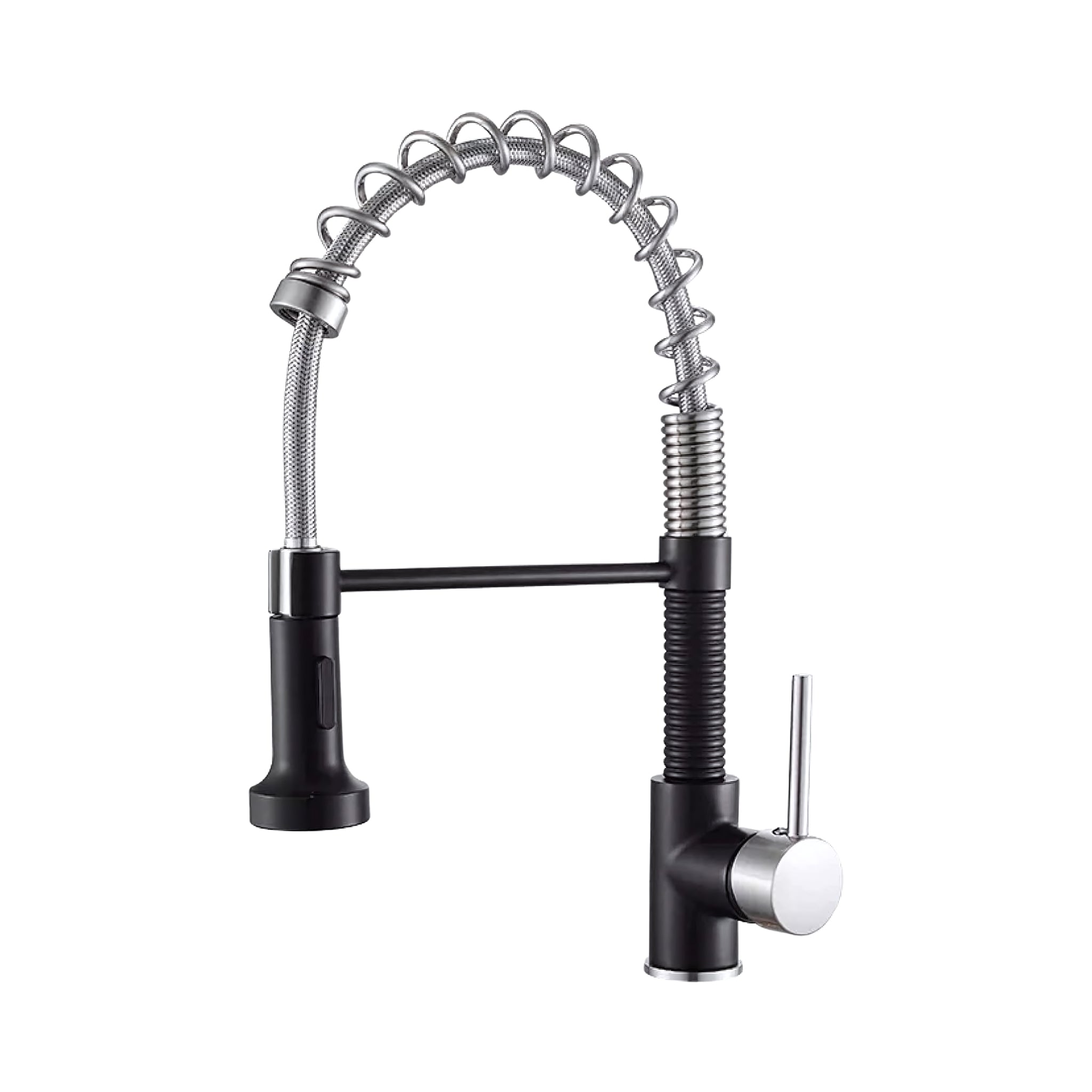 Spiro v2.0 matte black and brushed nickel single-hole kitchen faucet with pull-down spring spout on a white background #color_matte black and brushed nickel