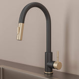 Stainless steel kitchen faucet - Imperium Touch Control Dual Function Pull Out sprayer Spout Kitchen Faucet - Brushed Gold - Signature Faucets #color_matte black and brushed gold