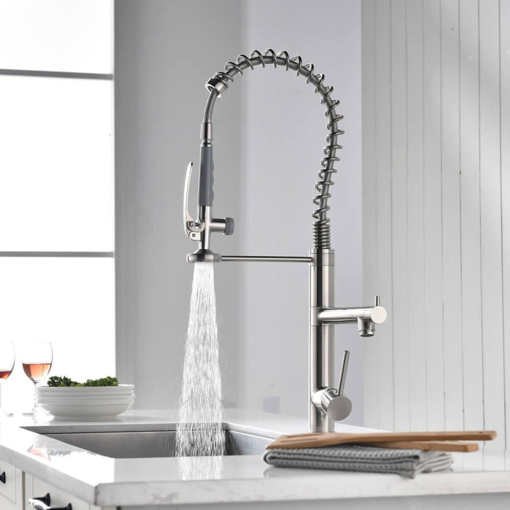 Kitchen Faucet - Klempner Professional Pull Down Spray Dual Handle Swivel Spout Kitchen Faucet - Brushed Nickel - Signature Faucets #color_brushed nickel