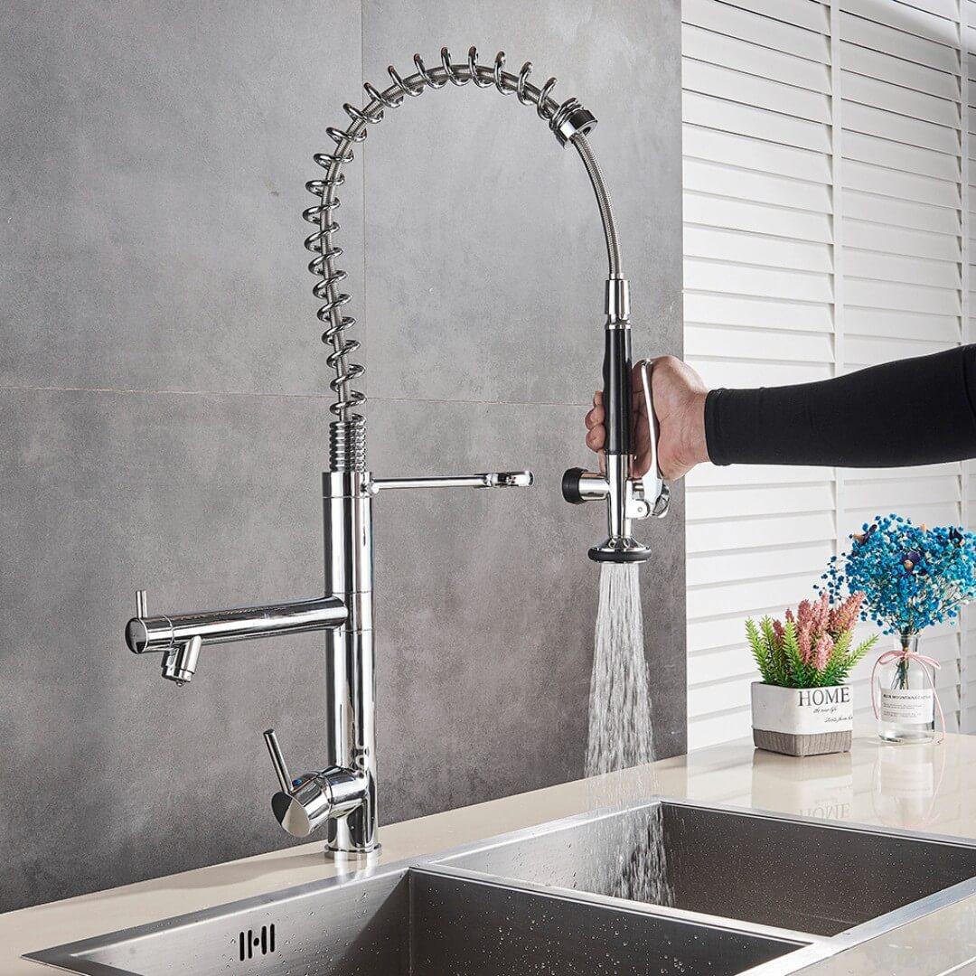 Kitchen Faucet - Klempner Professional Pull Down Spray Dual Handle Swivel Spout Kitchen Faucet - Brushed Nickel - Signature Faucets #color_chrome