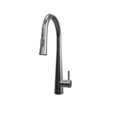 3D model of Arcus Touch Kitchen Faucet with Pull-Down Sprayer in brushed nickel finish — interactive view showcasing sleek modern design and touch-activated functionality by Signature Faucets. #color_brushed nickel