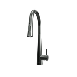 3D model of Arcus Touch Kitchen Faucet with Pull-Down Sprayer in gunmetal gray finish — interactive rendering showcasing dark graphite tone and touch-activated functionality by Signature Faucets. #color_gunmetal gray