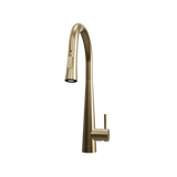 3D model of Arcus Touch Kitchen Faucet with Pull-Down Sprayer in brushed gold finish — realistic rendering highlighting luxury metallic tone and touch-activated smart faucet technology by Signature Faucets. #color_brushed gold