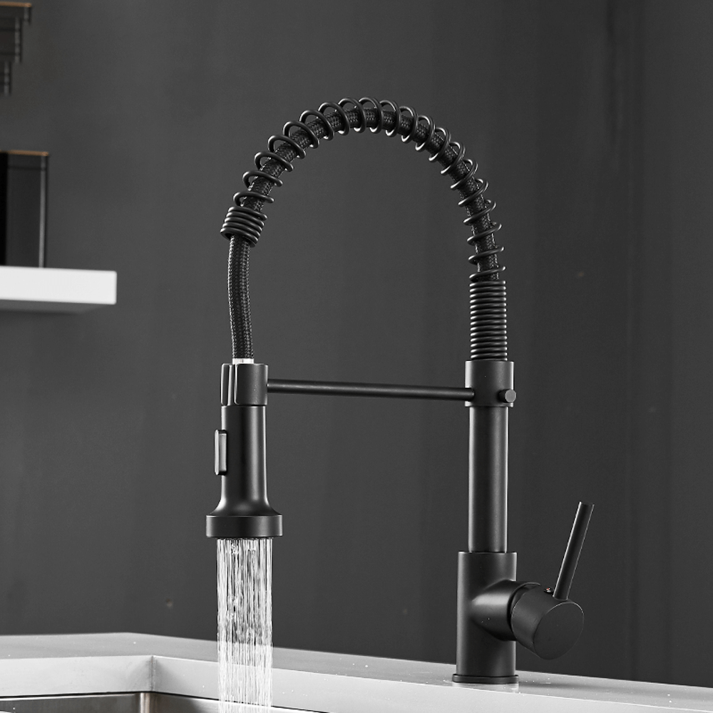 Kitchen Faucet - Spiro Single-Hole Kitchen Faucet with Pull-Down Spring Spout - undefined - Signature Faucets #color_matte black