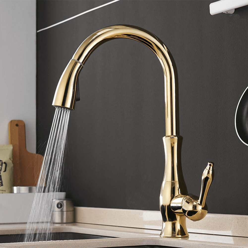 Kitchen Faucet - Victorian Single-Hole Kitchen Faucet With Pull Out Spout - undefined - Signature Faucets #color_gold