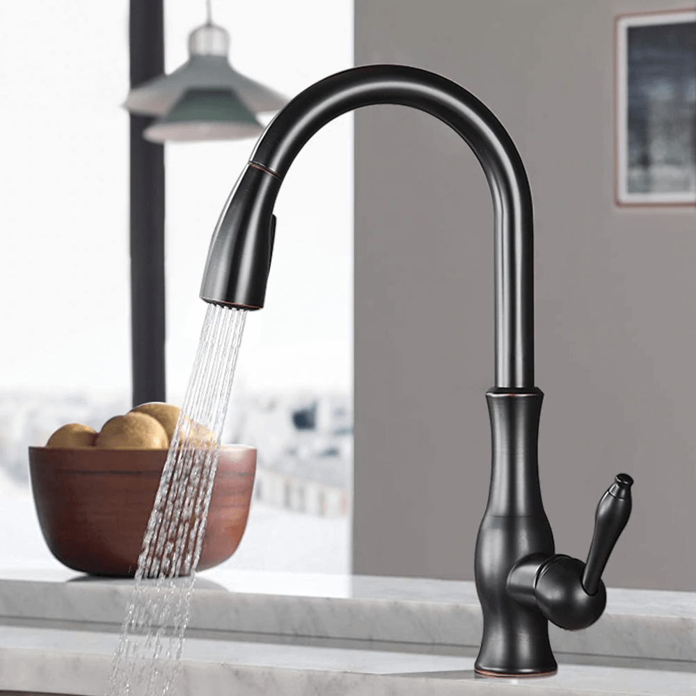 Kitchen Faucet - Victorian Single-Hole Kitchen Faucet With Pull Out Spout - undefined - Signature Faucets #color_matte black