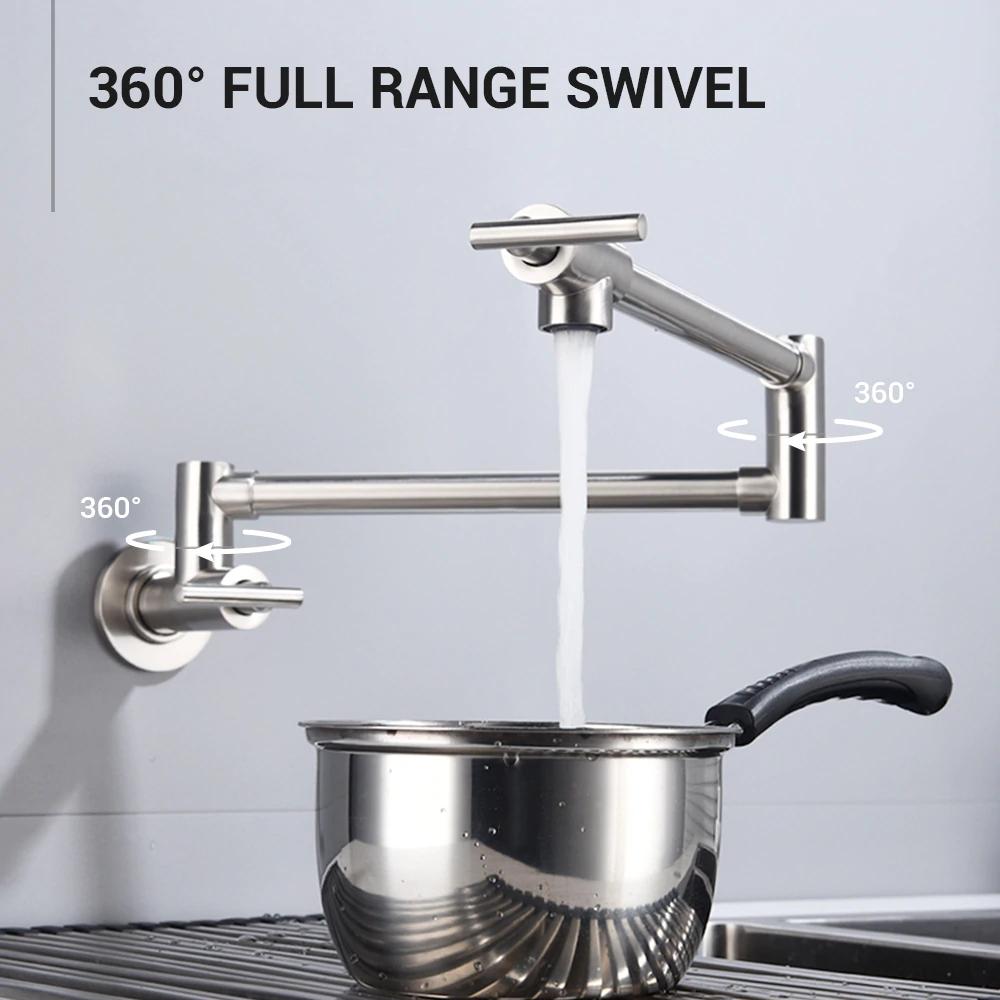 Kitchen Faucet - Gertner Pot Filler Faucet Wall Mount Double Joint Spout Swing Arm Single Hole Two Handle Kitchen Stove Faucet - undefined - Signature Faucets