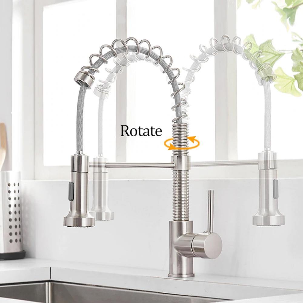 Kitchen Faucet - Spiro v2.0 Single-Hole Kitchen Faucet with Pull-Down Spring Spout - undefined - Signature Faucets #color_brushed nickel
