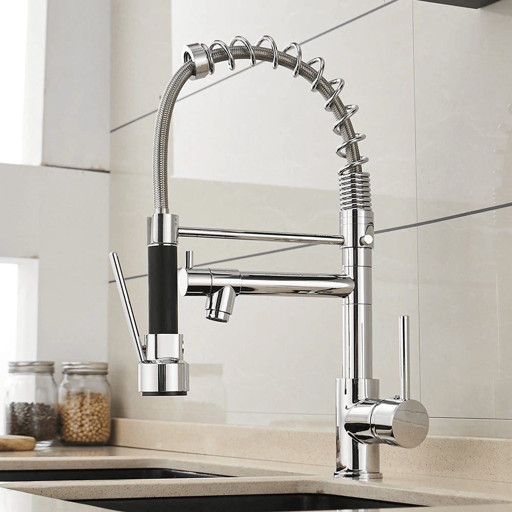 Kitchen Faucet - Spiro Single-Hole Dual Handle Kitchen Faucet with Pull-Down Spring Spout - undefined - Signature Faucets #color_chrome
