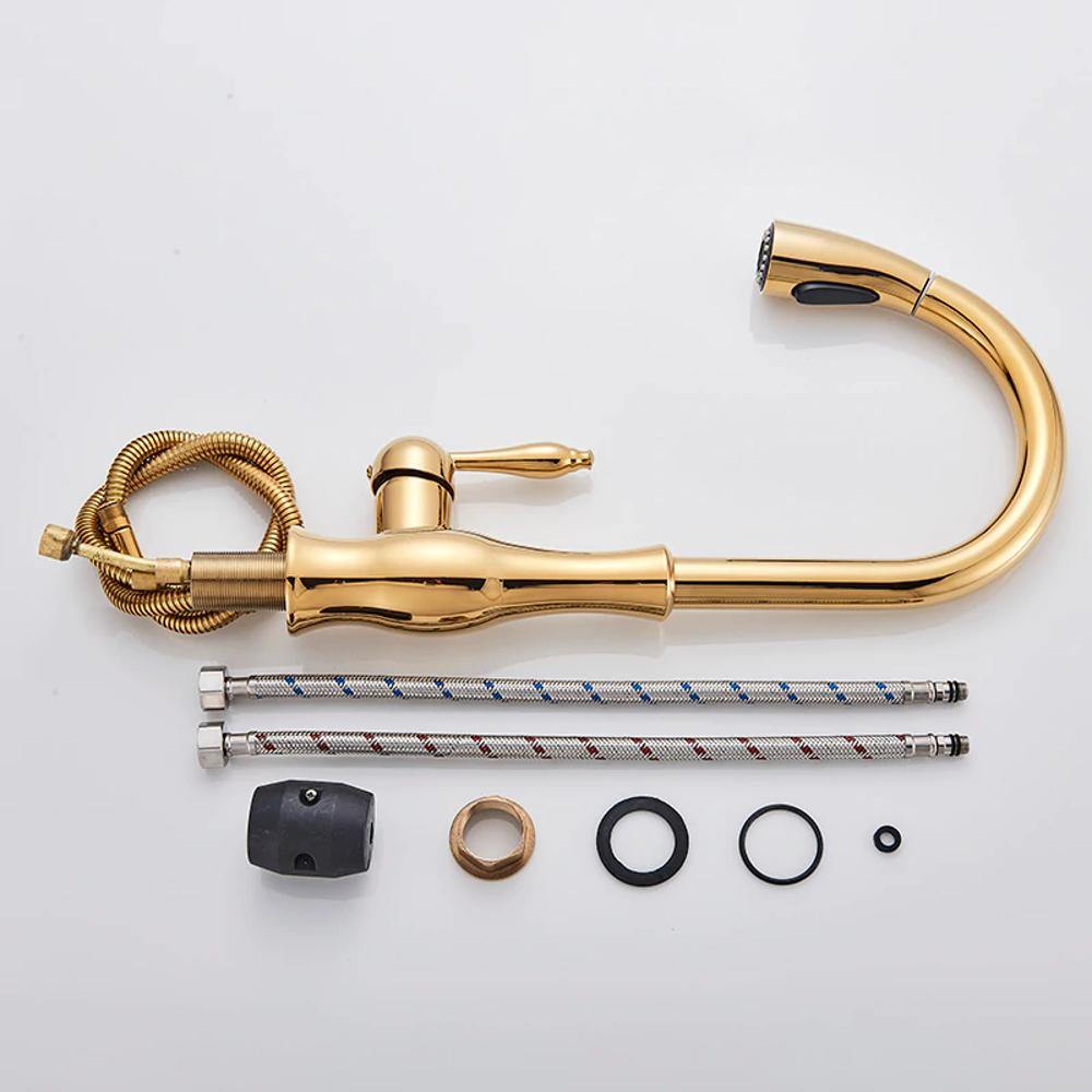 Kitchen Faucet - Victorian Single-Hole Kitchen Faucet With Pull Out Spout - undefined - Signature Faucets #color_gold