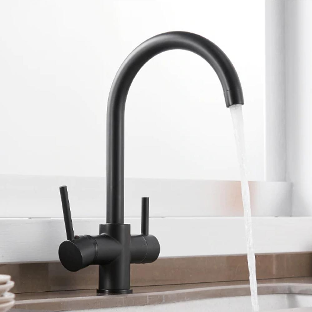 Kitchen Faucet - André Three Way Drinking Tap Dual Handle Kitchen Faucet - undefined - Signature Faucets #color_matte black