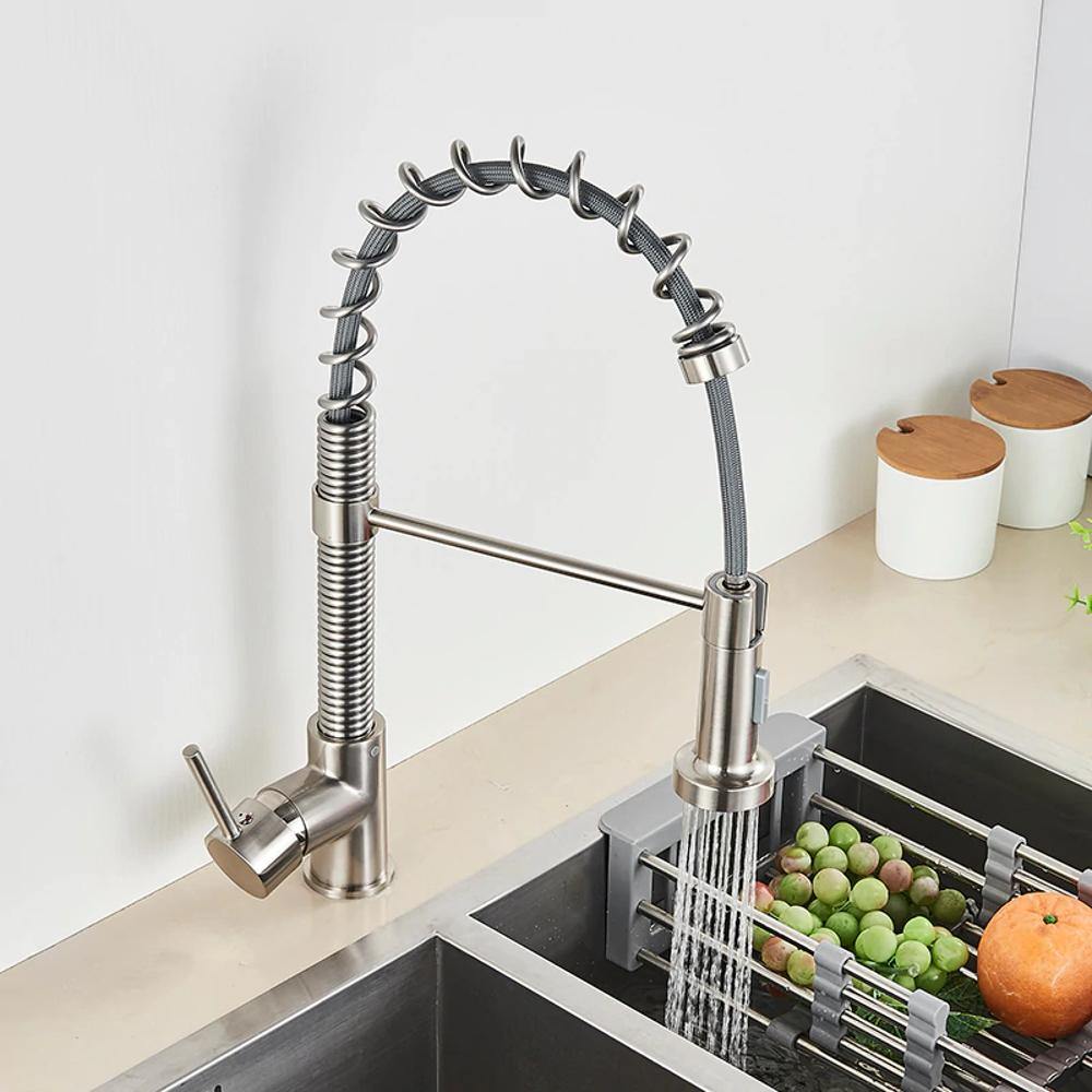 Kitchen Faucet - Spiro v2.0 Single-Hole Kitchen Faucet with Pull-Down Spring Spout - undefined - Signature Faucets #color_brushed nickel