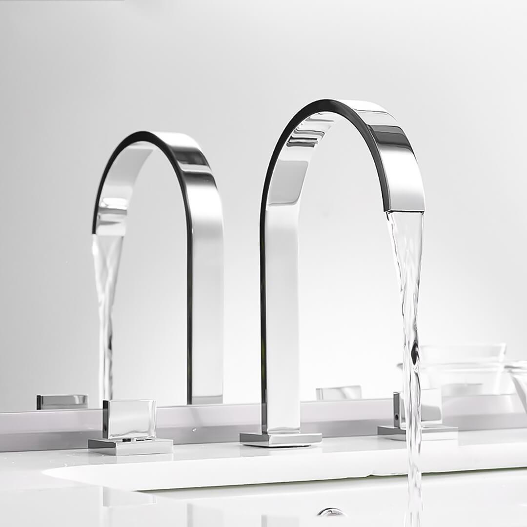 Bathroom Sink Faucet - Freyer Contemporary Solid Brass Deck Mounted Square Bathroom Faucet 3 Hole Double Handle - undefined - Signature Faucets