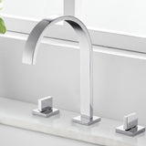 Bathroom Sink Faucet - Freyer Contemporary Solid Brass Deck Mounted Square Bathroom Faucet 3 Hole Double Handle - undefined - Signature Faucets