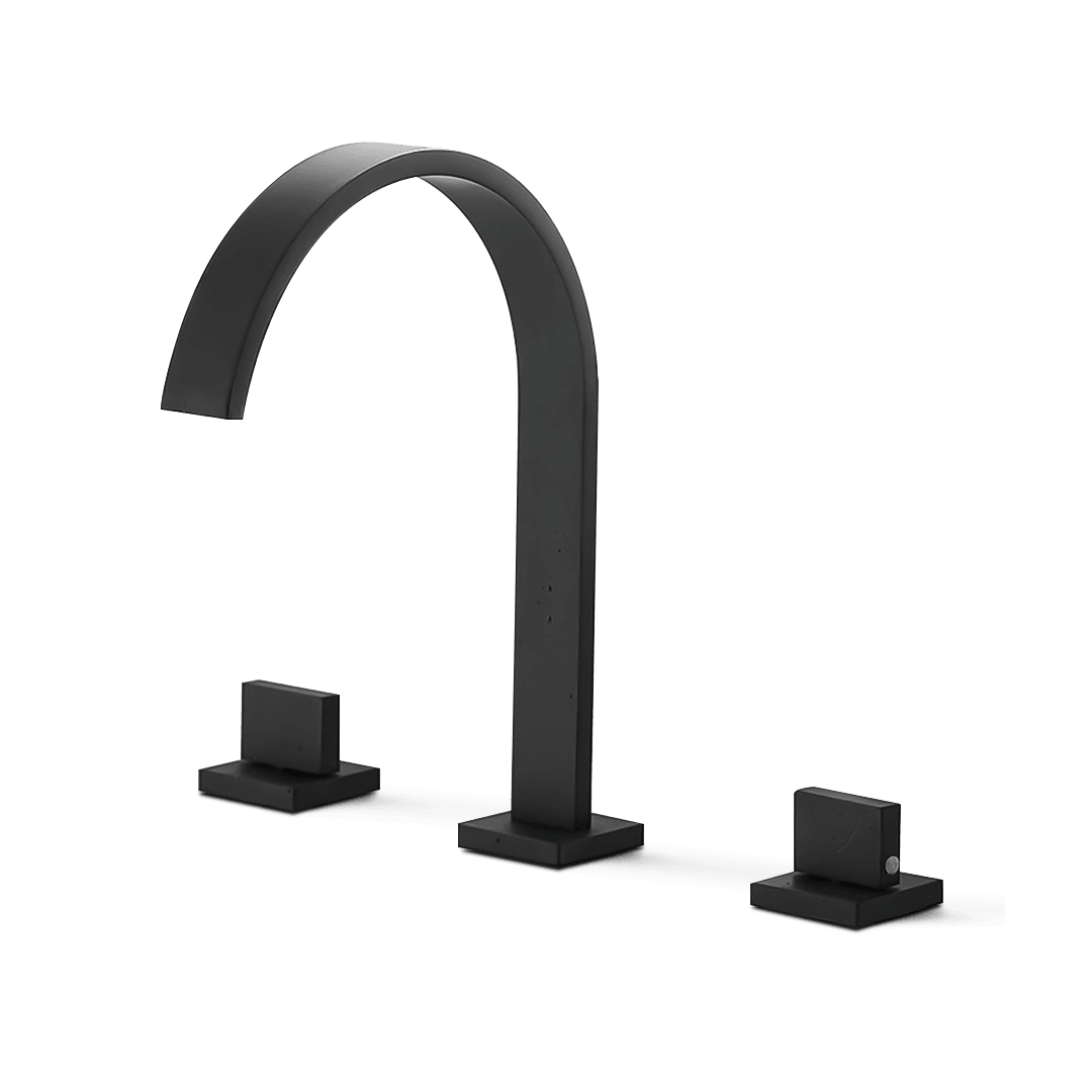 Bathroom Sink Faucet - Freyer Contemporary Solid Brass Deck Mounted Square Bathroom Faucet 3 Hole Double Handle - undefined - Signature Faucets