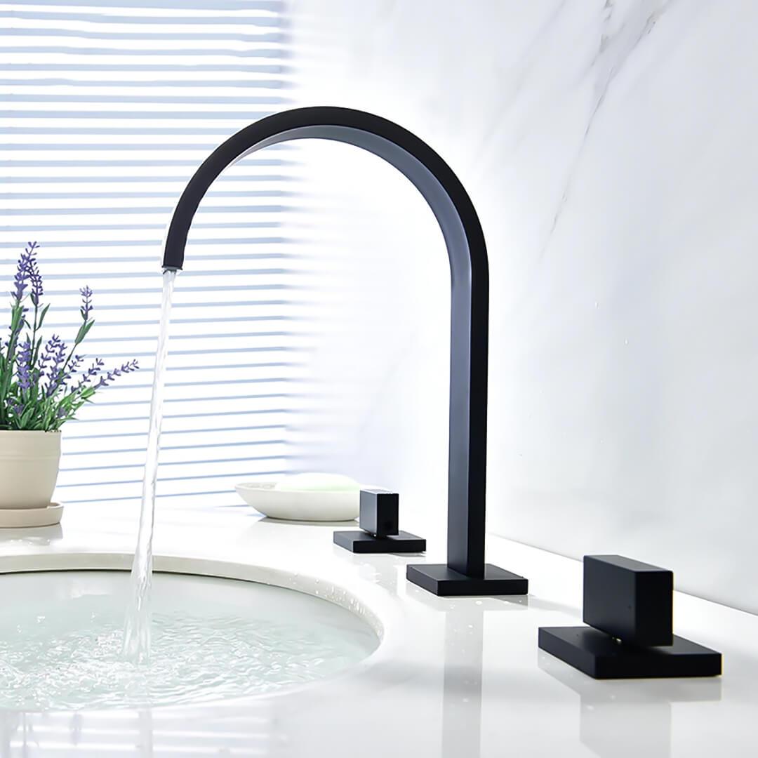 Bathroom Sink Faucet - Freyer Contemporary Solid Brass Deck Mounted Square Bathroom Faucet 3 Hole Double Handle - undefined - Signature Faucets