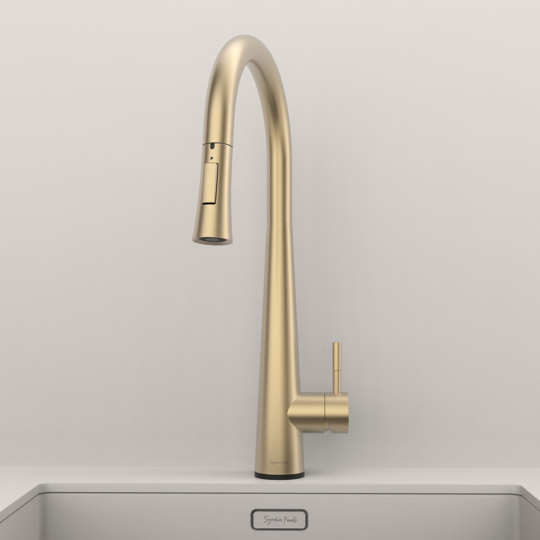 Brushed gold touch kitchen faucet front view with lever handle and touch sensor base #color_brushed gold