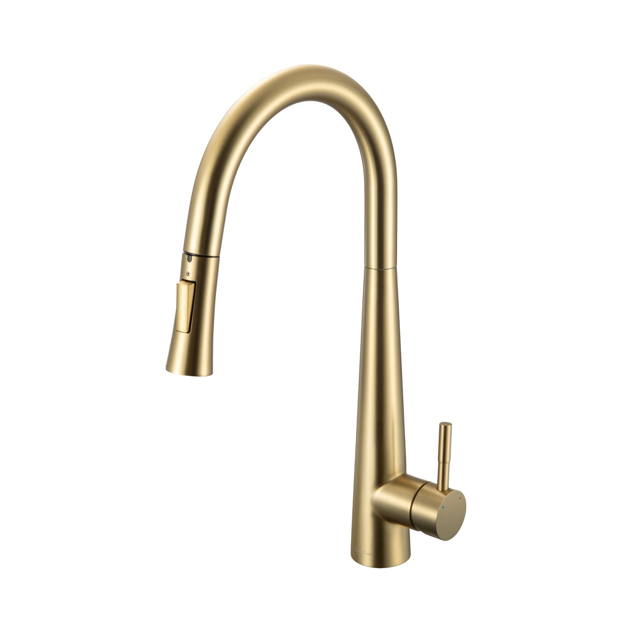 Brushed gold touch kitchen faucet with pull-down sprayer on white background #color_brushed gold