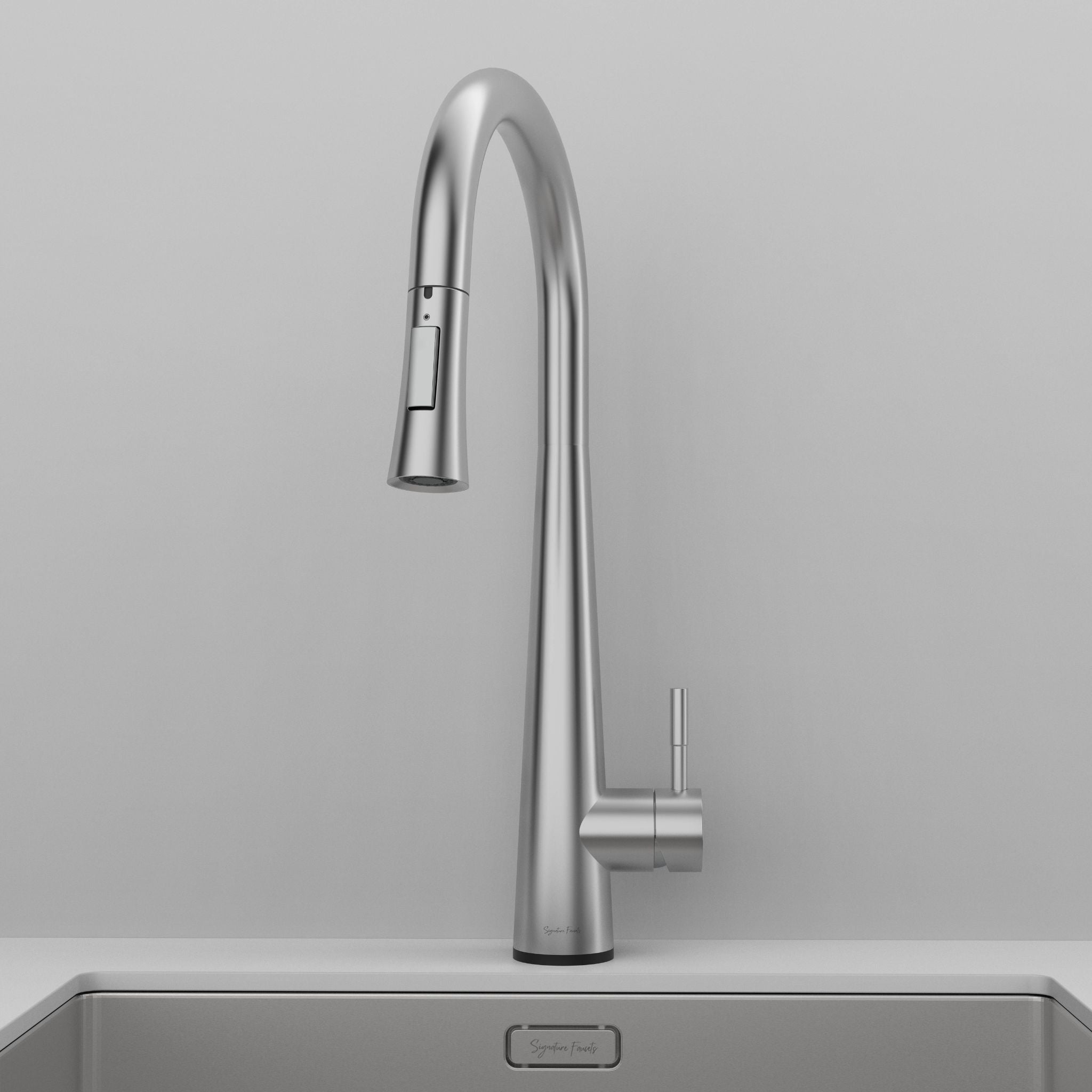 Brushed nickel touch kitchen faucet front view with lever handle and touch sensor base #color_brushed nickel