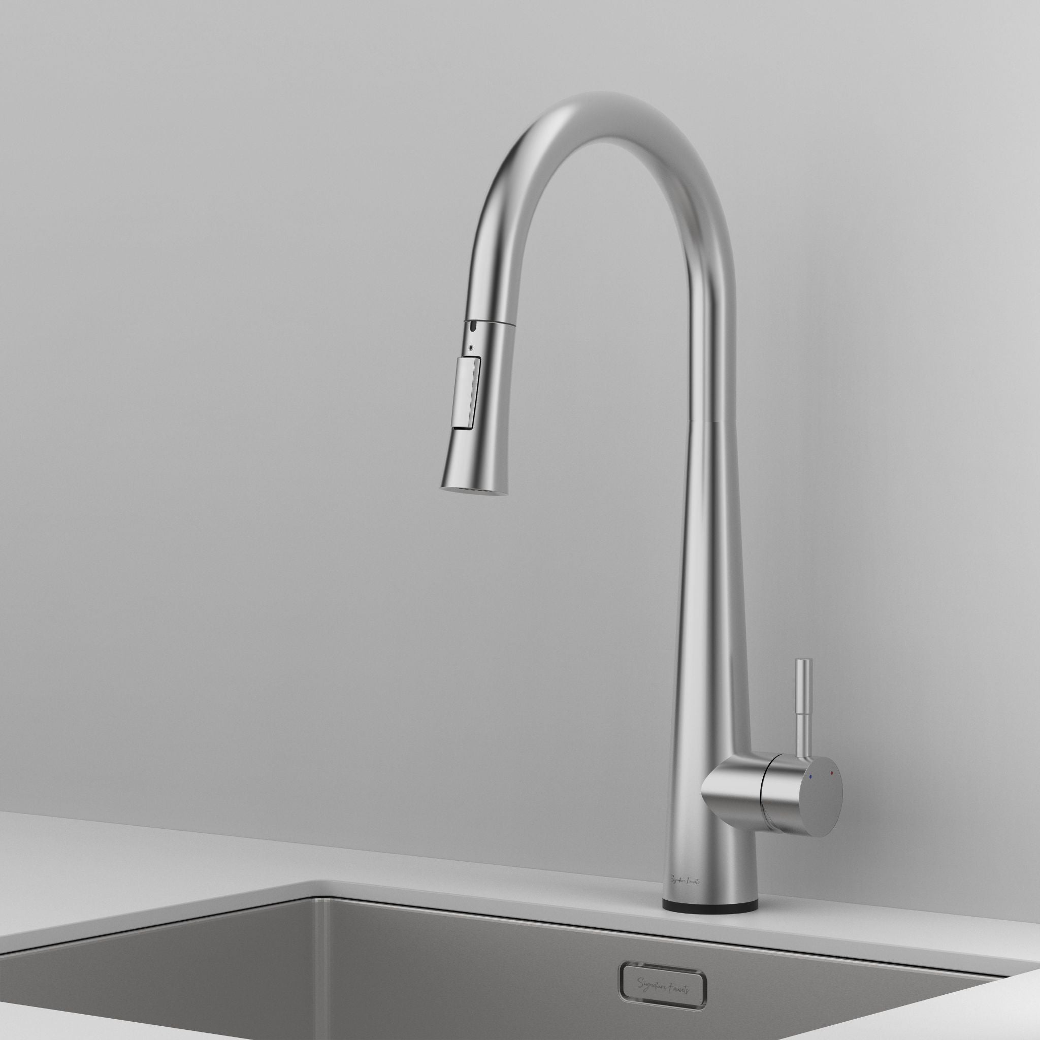 Brushed nickel touch kitchen faucet gooseneck profile over an undermount sink #color_brushed nickel