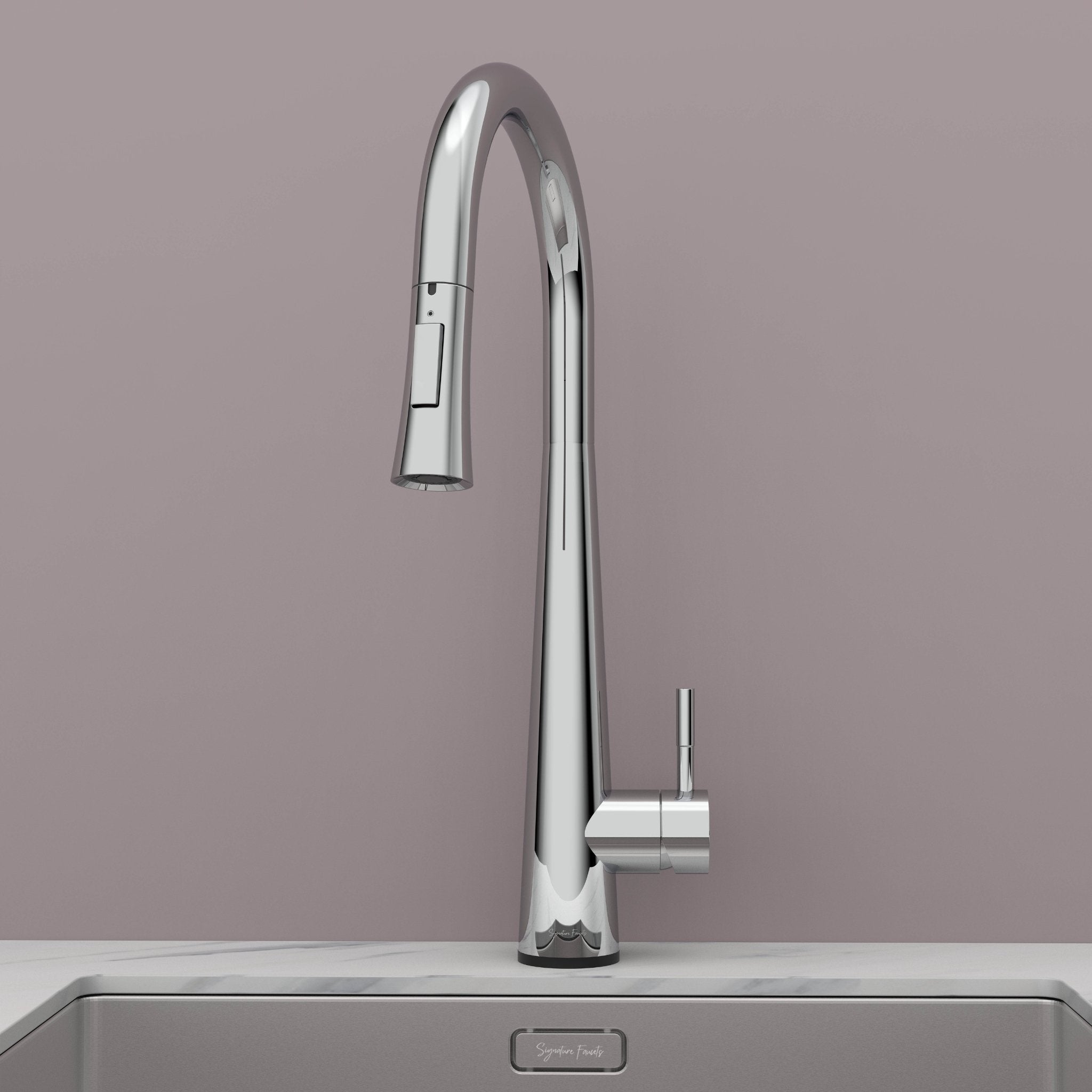 Chrome touch kitchen faucet front view with lever handle and touch sensor base #color_chrome