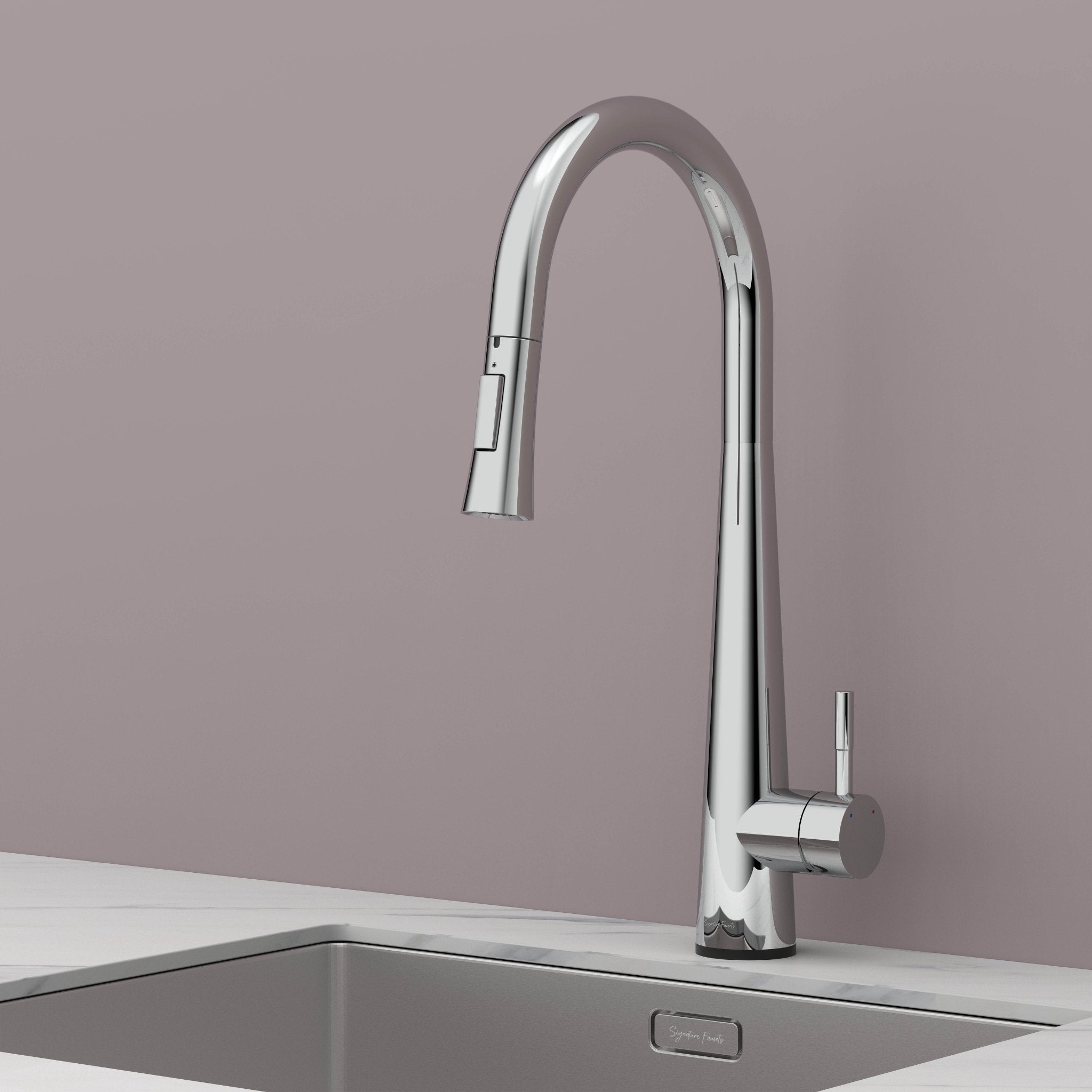 Chrome touch kitchen faucet gooseneck profile over an undermount sink #color_chrome