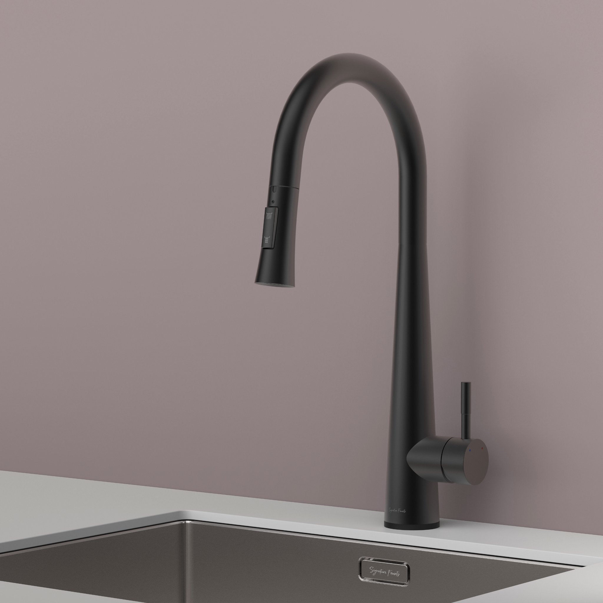 Matte black touch kitchen faucet gooseneck profile over an undermount sink #color_matte black