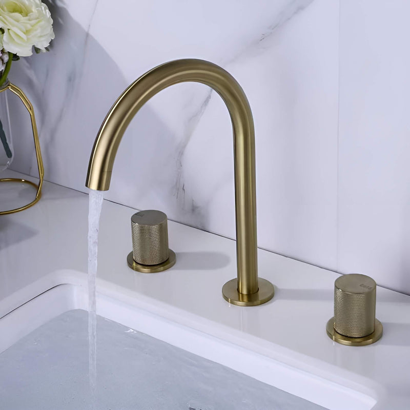 Bathroom-Sink-Faucet-Dohm-Bathroom-Sink-Faucet-Deck-Mounted-Three-hole-Two-handles-Brushed-Gold-Signature-Faucets #color_brushed gold