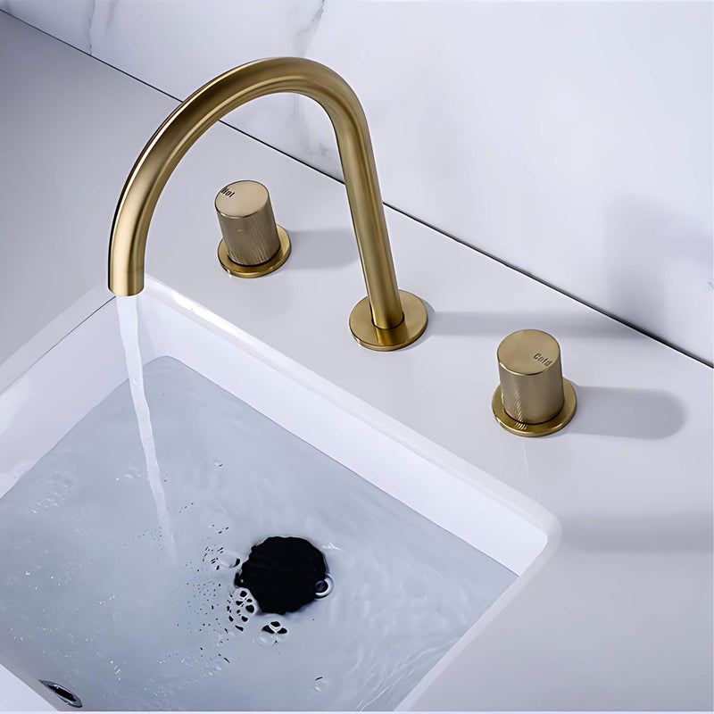 Bathroom-Sink-Faucet-Dohm-Bathroom-Sink-Faucet-Deck-Mounted-Three-hole-Two-handles-Brushed-Gold-Signature-Faucets #color_brushed gold