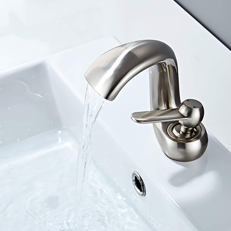 BathroomSinkFaucet-ScheftelModernWaterfallBathroomFaucetSingleHandleSingleHole-brushed-nickel-SignatureFaucets #color_brushed nickel