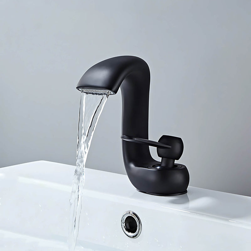 BathroomSinkFaucet-ScheftelModernWaterfallBathroomFaucetSingleHandleSingleHole-matte-black-SignatureFaucets #color_matte black