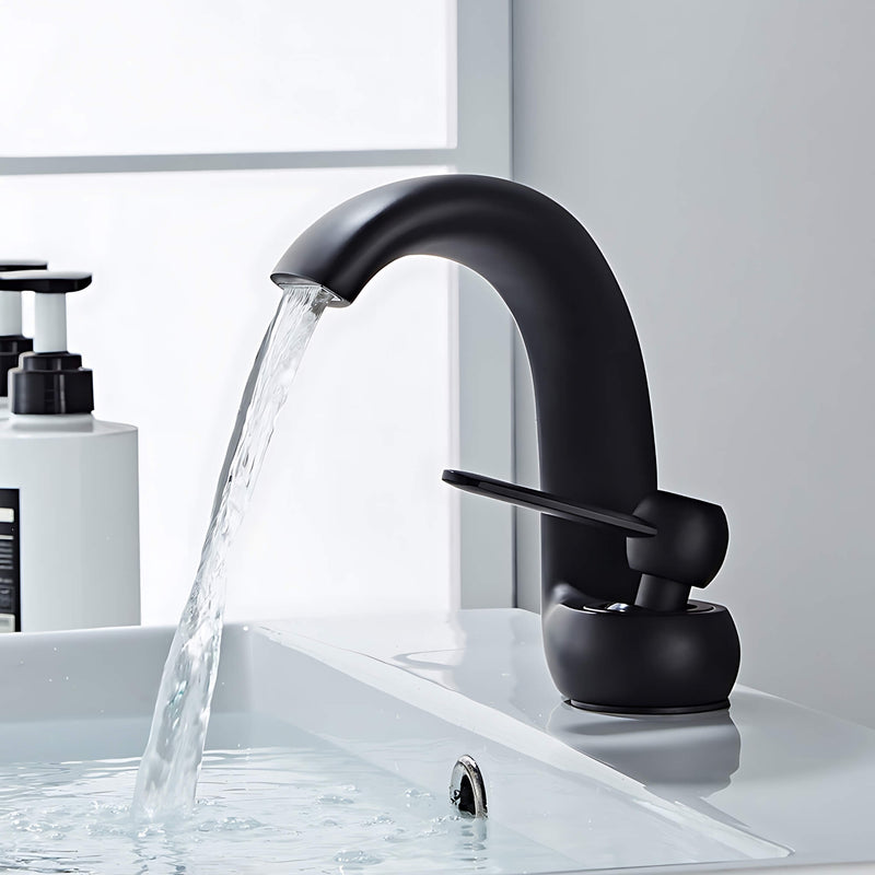 BathroomSinkFaucet-ScheftelModernWaterfallBathroomFaucetSingleHandleSingleHole-matte-black-SignatureFaucets #color_matte black