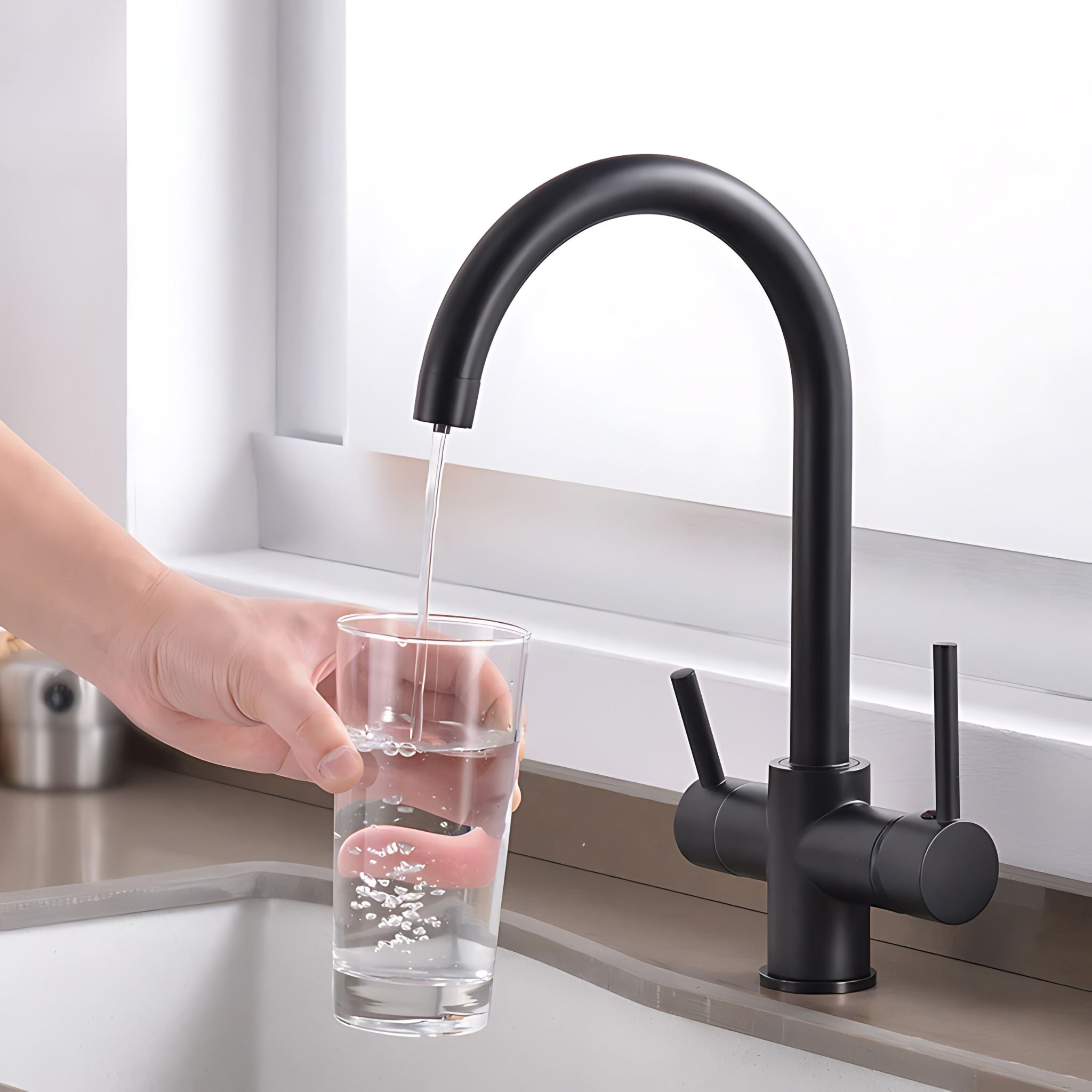 André Three Way Drinking Tap Dual Handle Kitchen Faucet