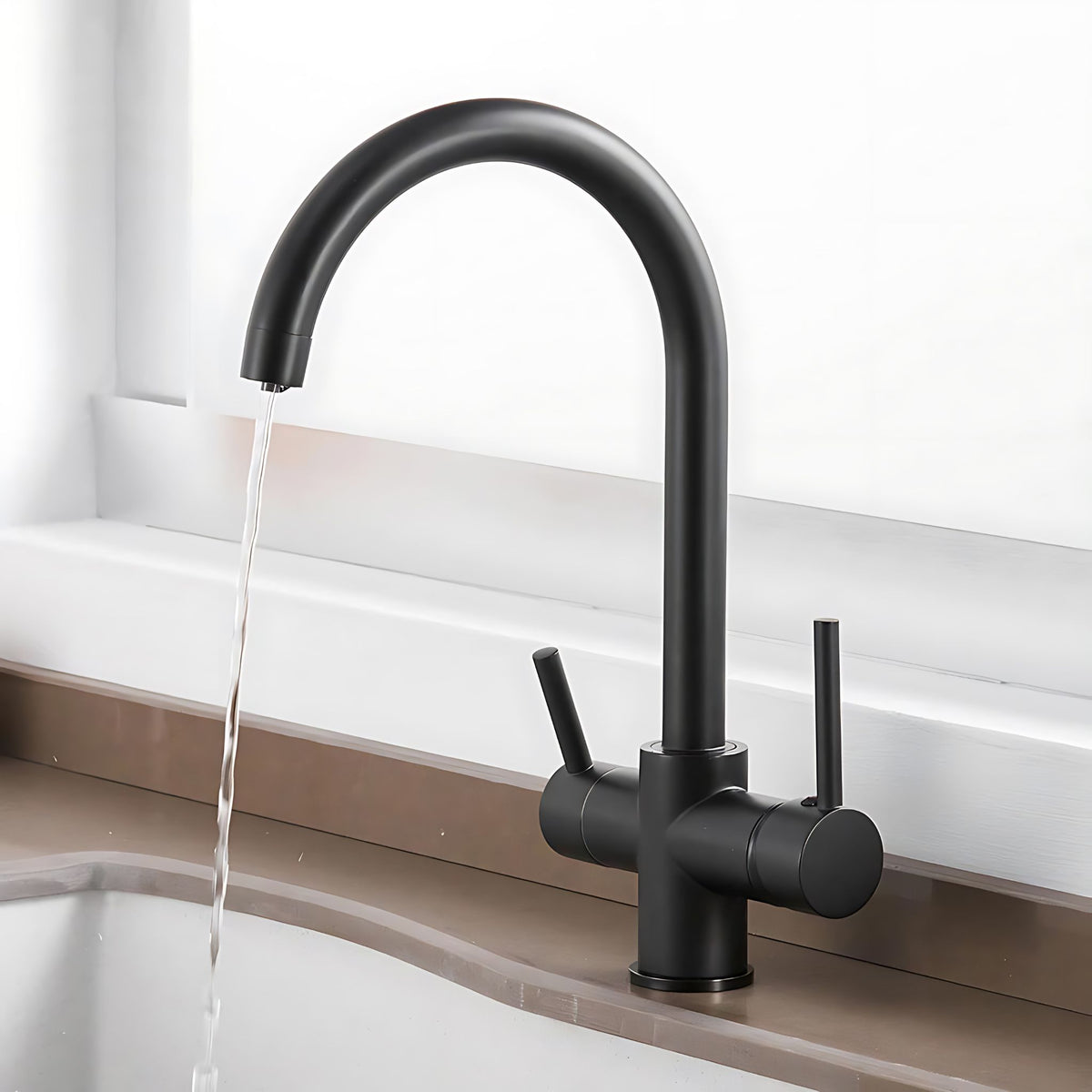André Three Way Drinking Tap Dual Handle Kitchen Faucet