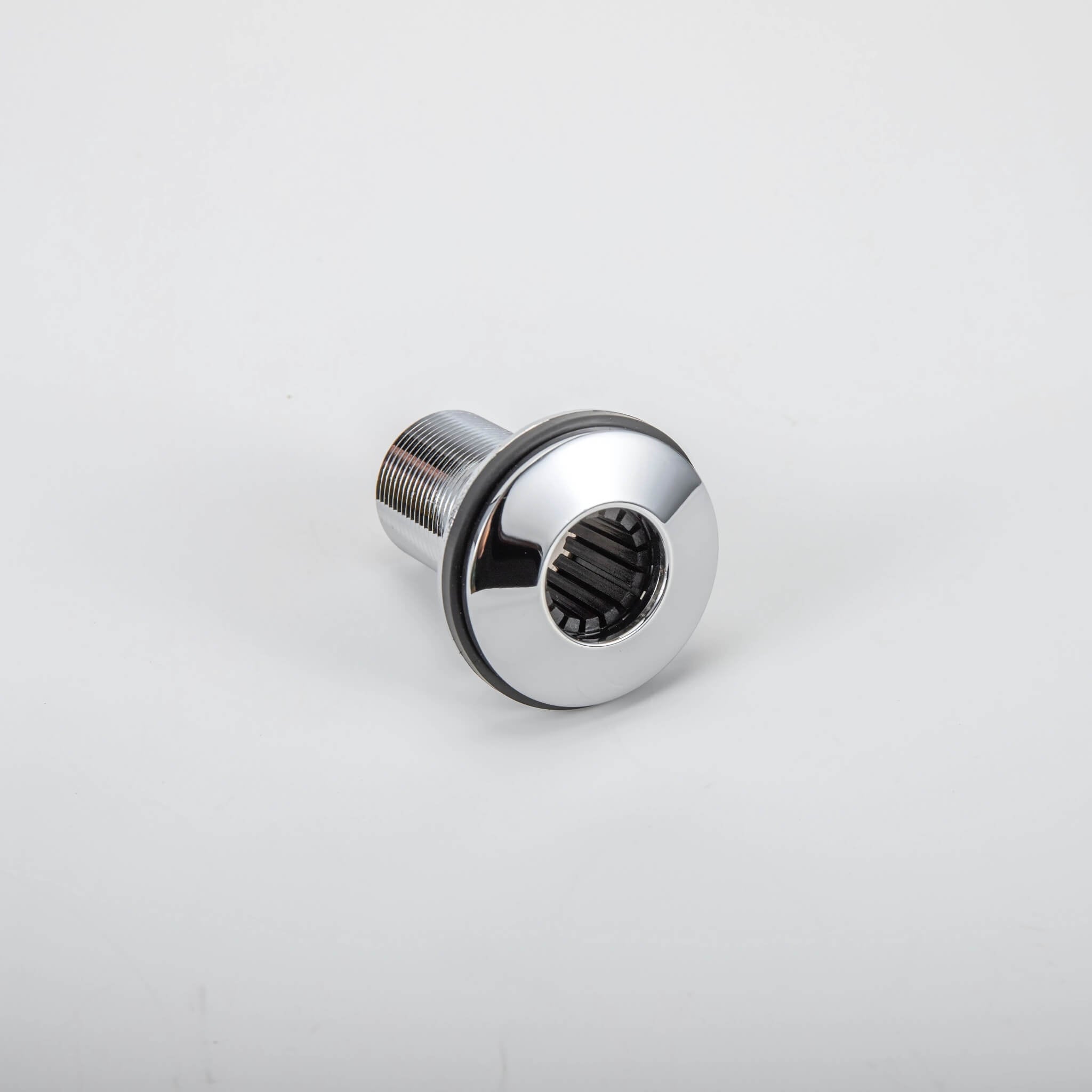 Metallic screw with a unique head design on a white background