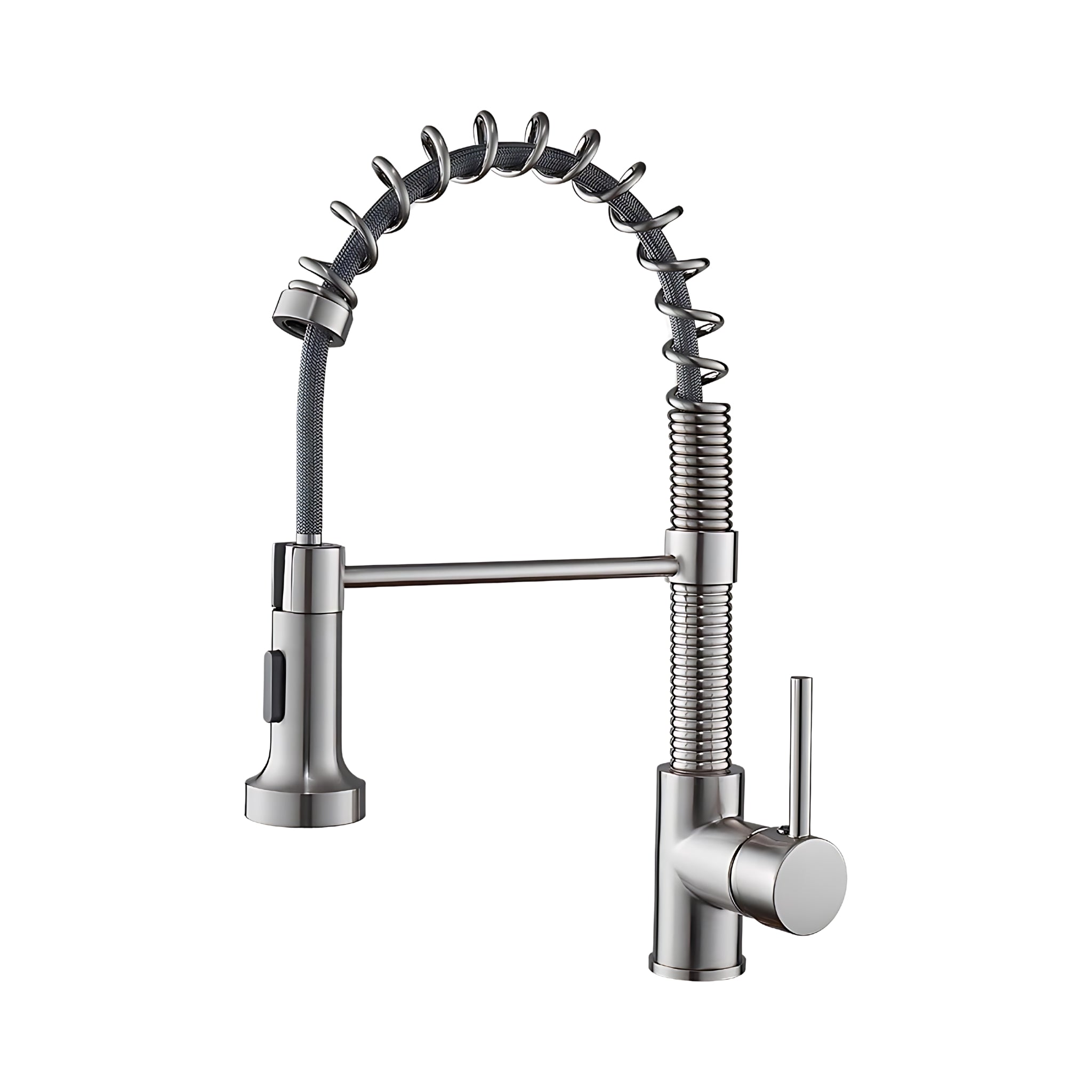 Spiro v2.0 brushed nickel single-hole kitchen faucet with pull-down spring spout on a white background #color_brushed nickel