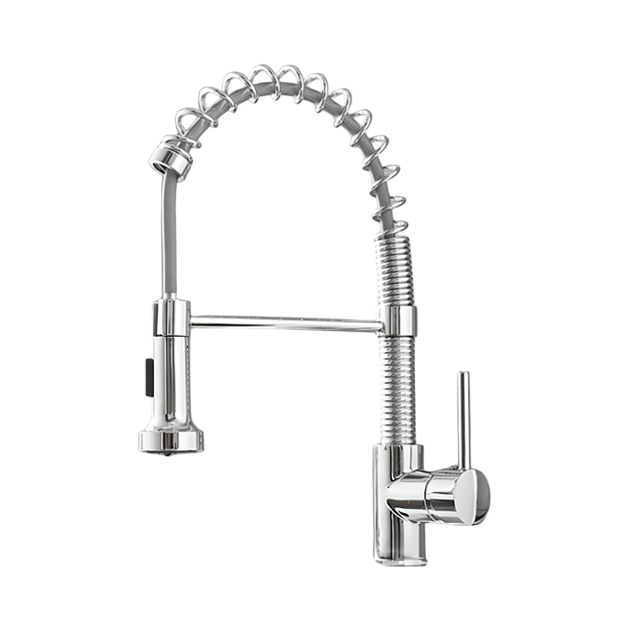 Spiro v2.0 chrome single-hole kitchen faucet with pull-down spring spout on a white background #color_chrome
