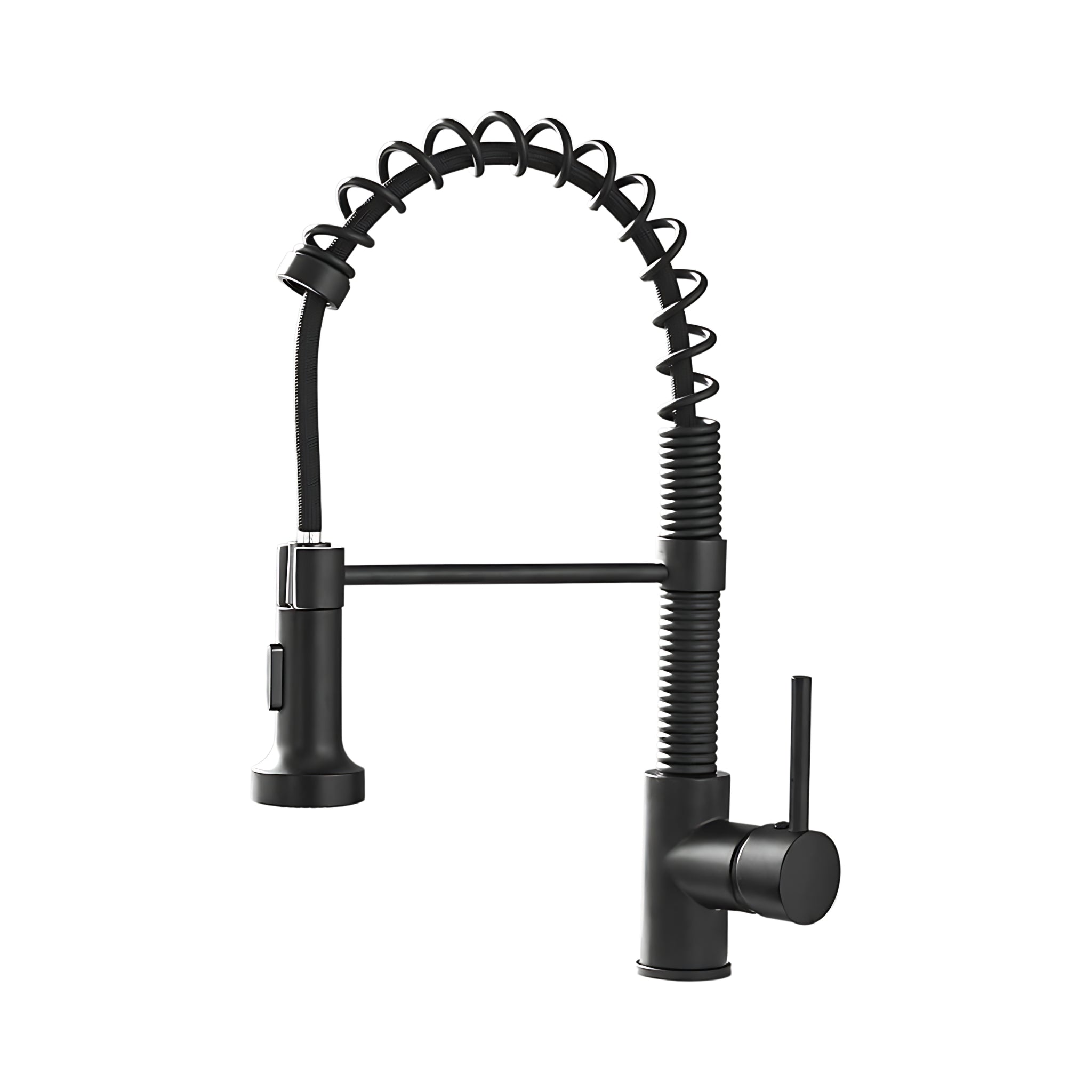 Spiro v2.0 matte black single-hole kitchen faucet with pull-down spring spout on a white background #color_matte black
